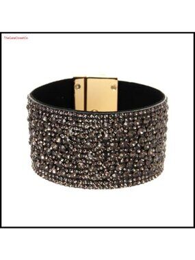 Rhinestone Leather Cuff Bracelet Stackable Boho Statement Jewelry Women
